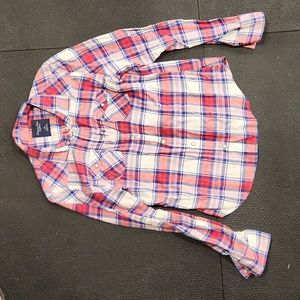 American Eagle Outfitters Women's White and Red Top Large